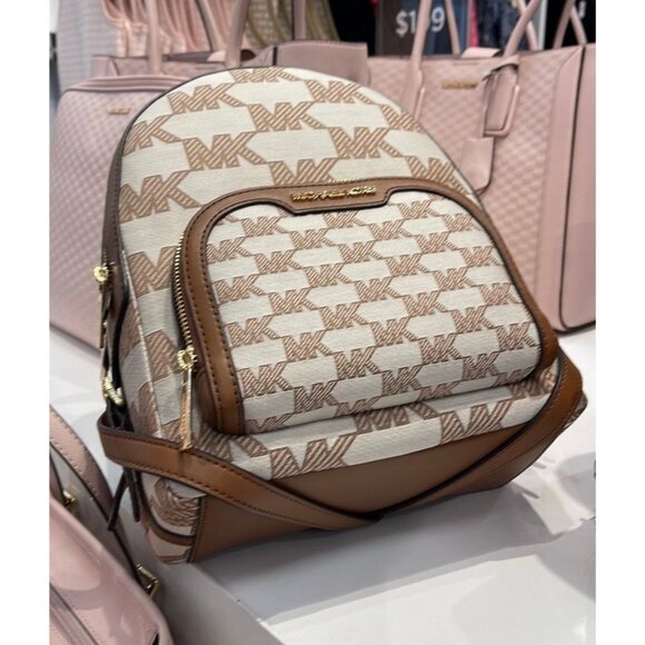Michael Kors backpack jaycee medium zip pocket MK signature luggage brown main image 4